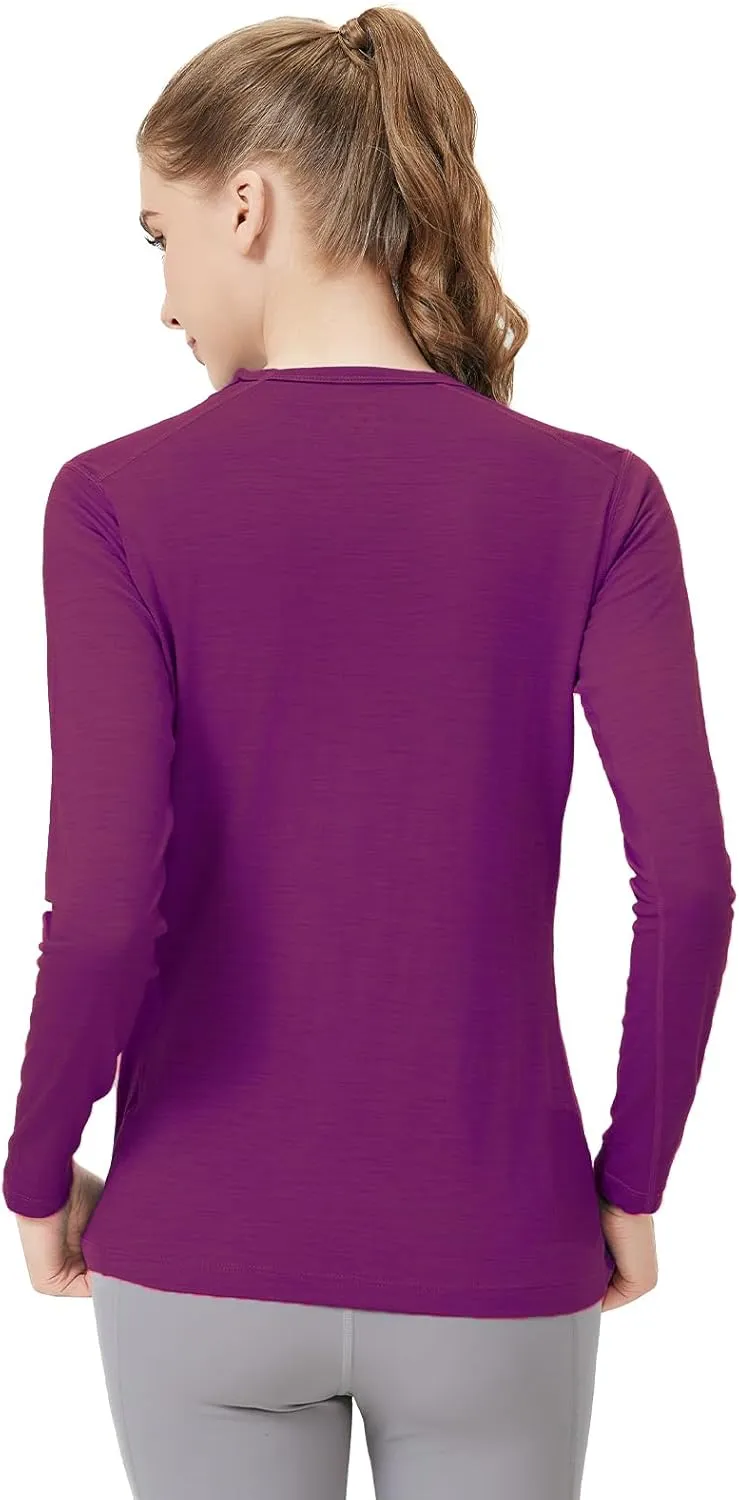 100% Merino Wool Women's Long Sleeve T-ShirtThermal Underwear Top for HikingEveryday Wear for Base Layer Women