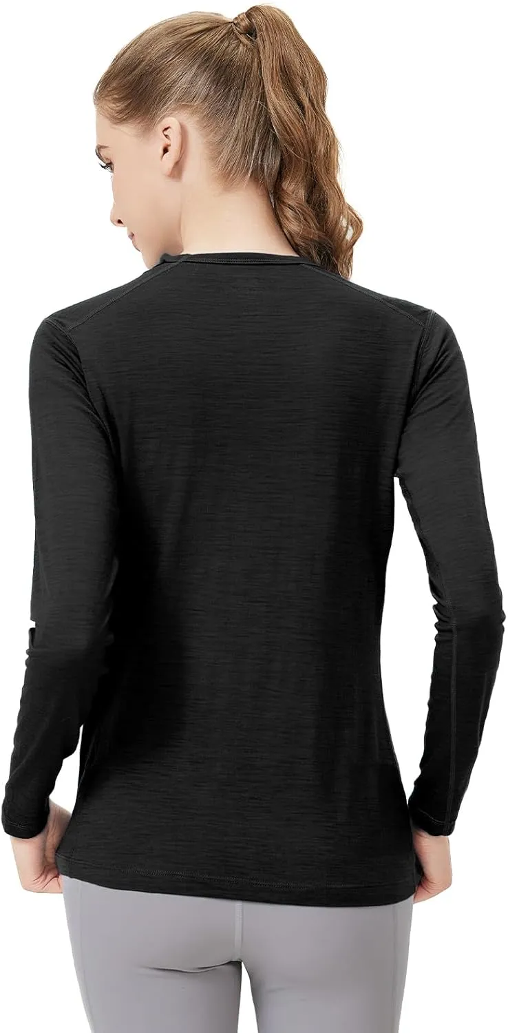 100% Merino Wool Women's Long Sleeve T-ShirtThermal Underwear Top for HikingEveryday Wear for Base Layer Women