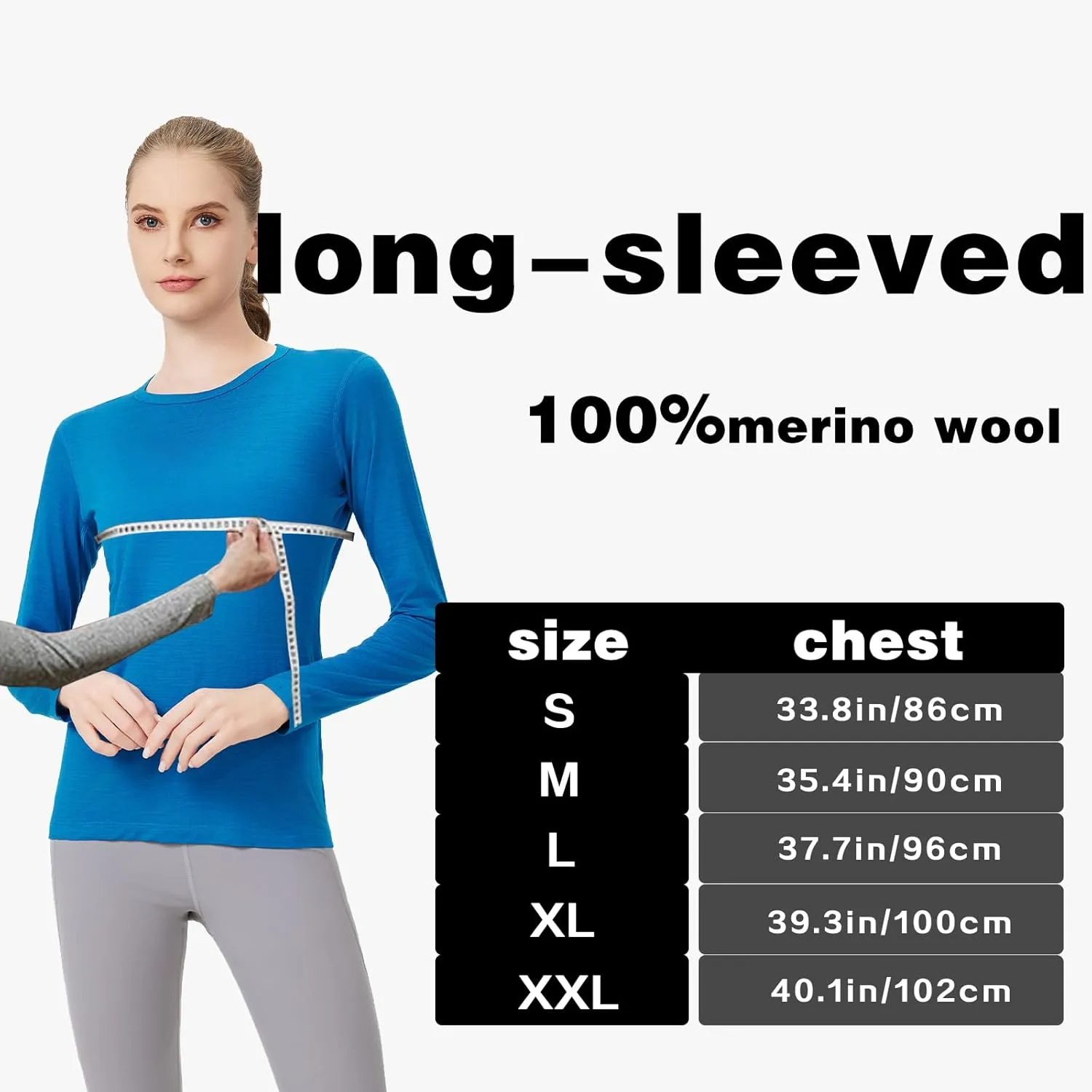 100% Merino Wool Women's Long Sleeve T-ShirtThermal Underwear Top for HikingEveryday Wear for Base Layer Women