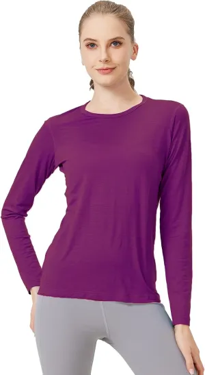 100% Merino Wool Women's Long Sleeve T-ShirtThermal Underwear Top for HikingEveryday Wear for Base Layer Women