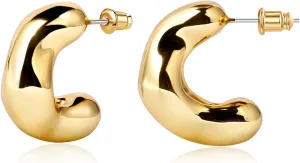 14K Gold Plated Chunky Open Hoop Earrings for Women 925 Sterling Silver Post Hypoallergenic Thick Hoop Earrings for Women