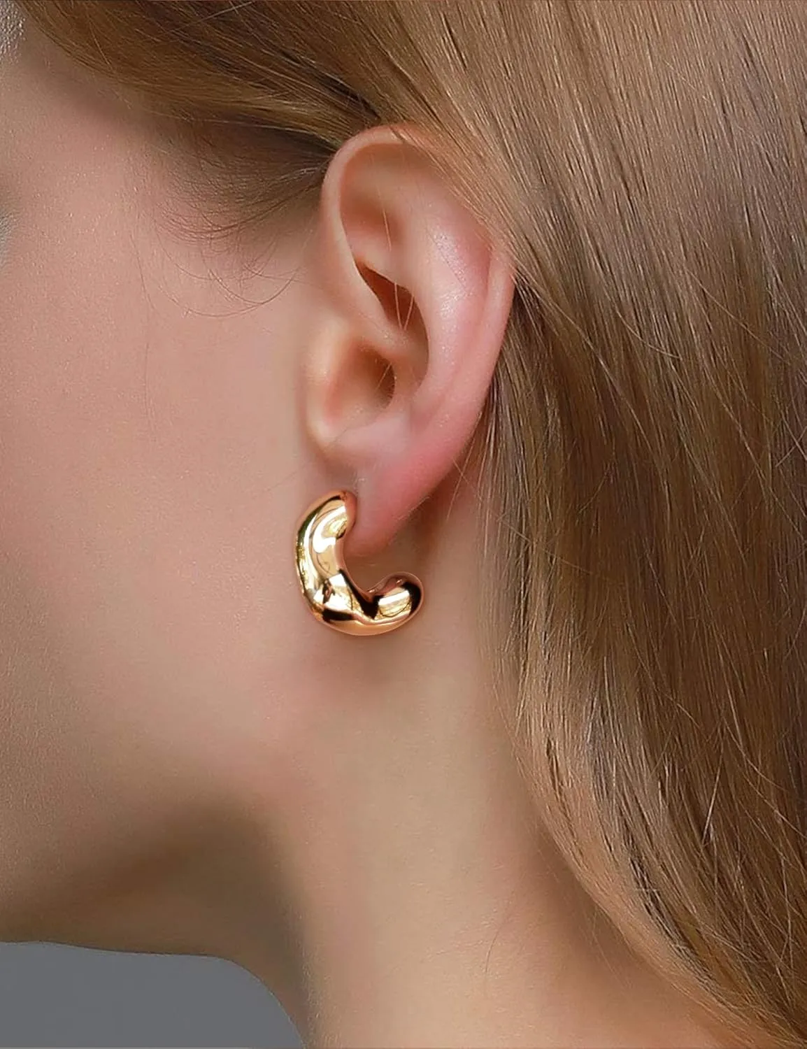 14K Gold Plated Chunky Open Hoop Earrings for Women 925 Sterling Silver Post Hypoallergenic Thick Hoop Earrings for Women