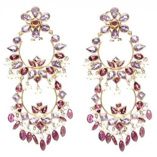 14k Gold Tourmaline and Amethyst Jinea Earrings