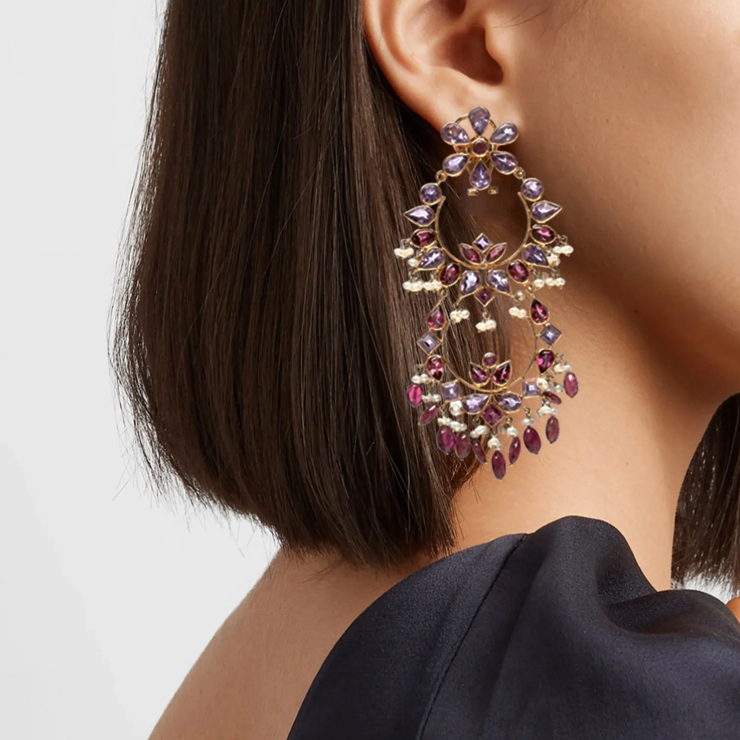14k Gold Tourmaline and Amethyst Jinea Earrings
