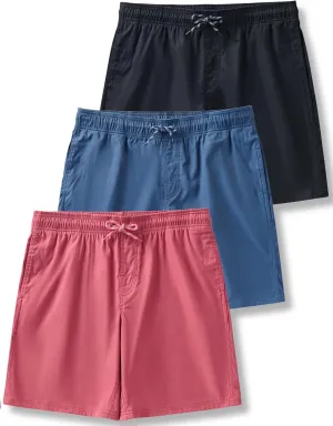 3 Pack Men's Relaxed Fit 8" Drawstring Walk Shorts with Pockets Midweight Woven Casual Wear