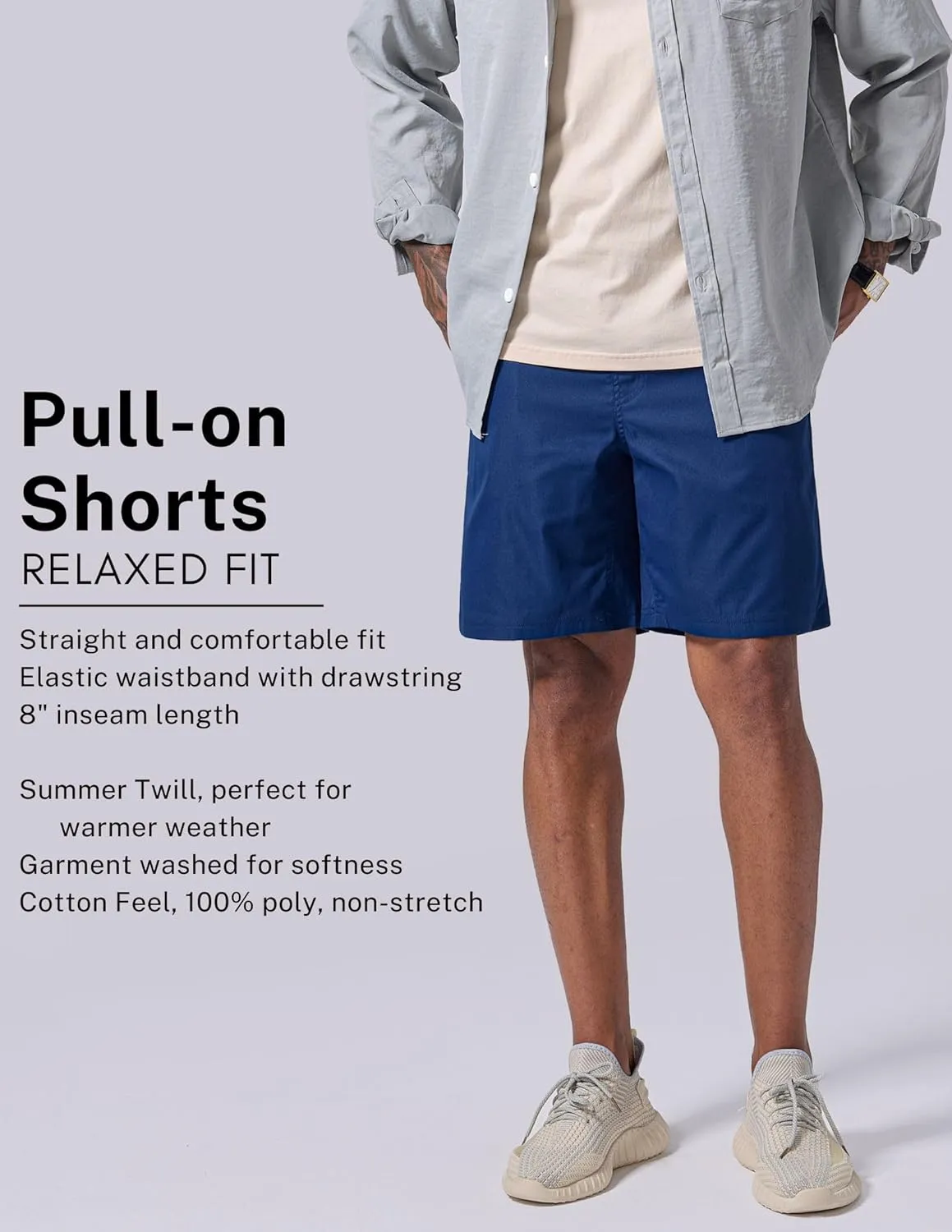 3 Pack Men's Relaxed Fit 8" Drawstring Walk Shorts with Pockets Midweight Woven Casual Wear