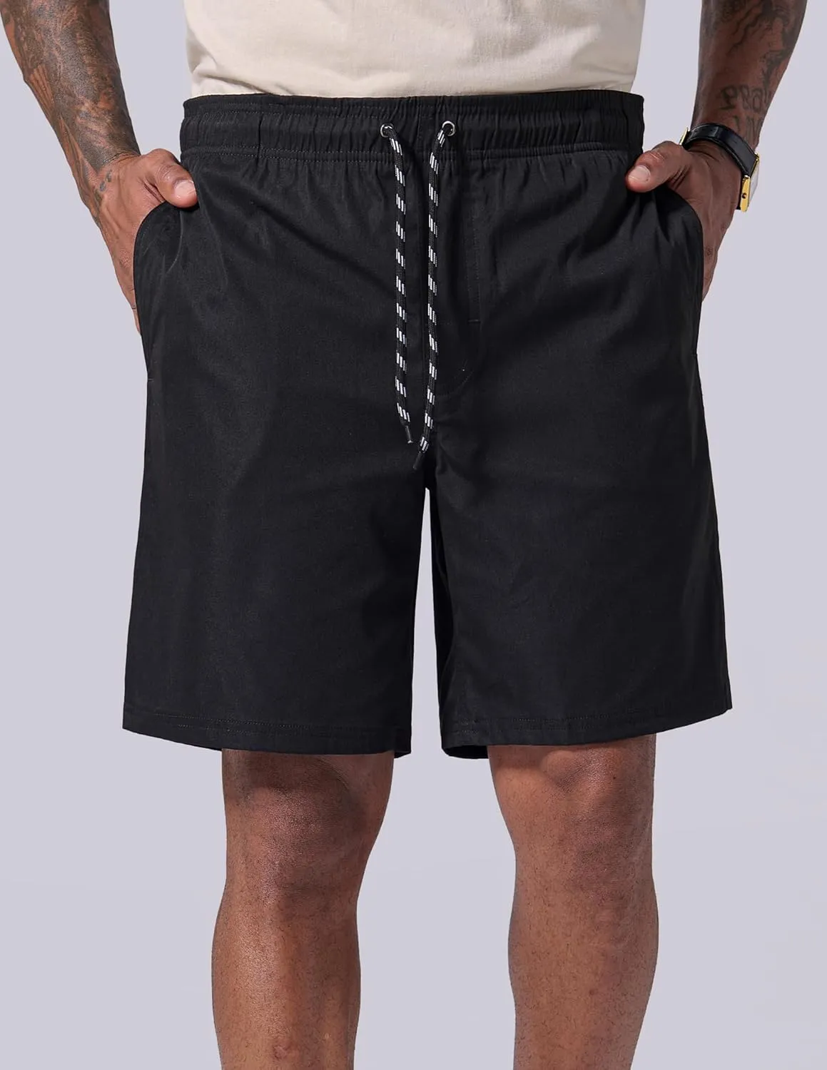 3 Pack Men's Relaxed Fit 8" Drawstring Walk Shorts with Pockets Midweight Woven Casual Wear