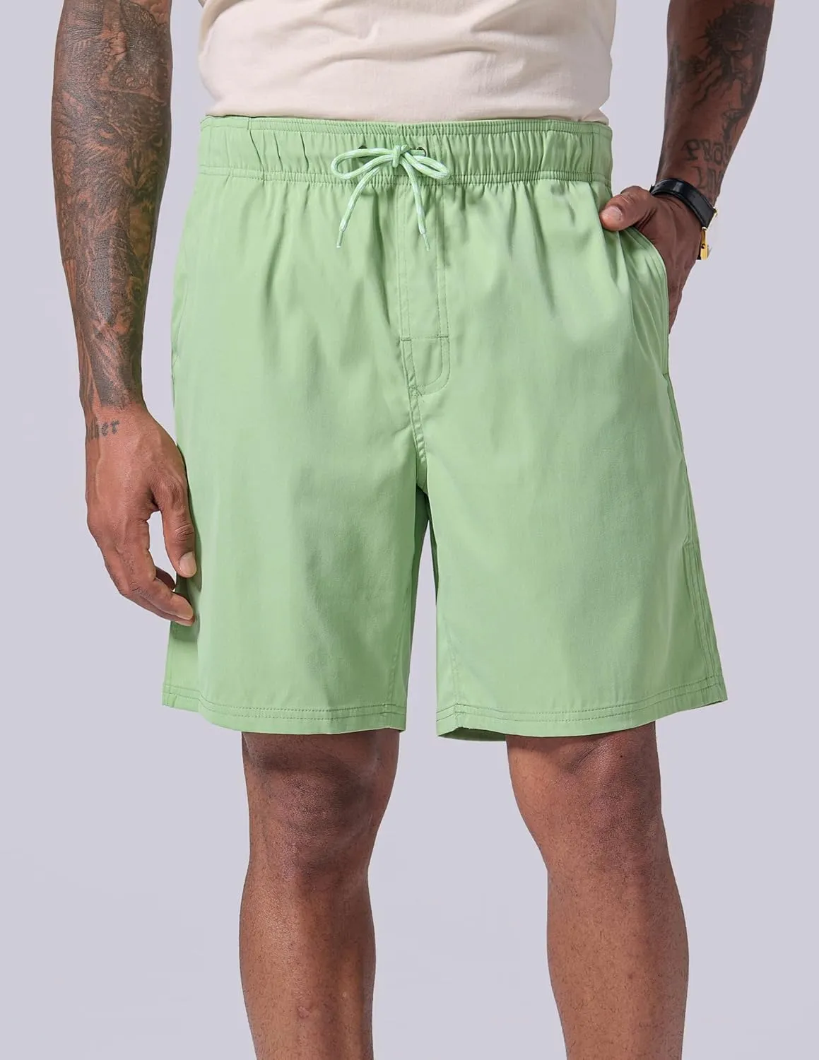 3 Pack Men's Relaxed Fit 8" Drawstring Walk Shorts with Pockets Midweight Woven Casual Wear