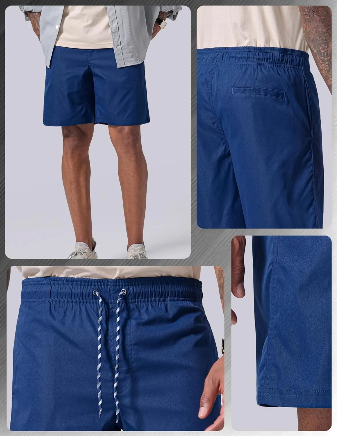 3 Pack Men's Relaxed Fit 8" Drawstring Walk Shorts with Pockets Midweight Woven Casual Wear