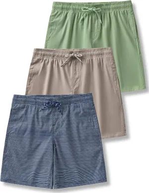 3 Pack Men's Relaxed Fit 8" Drawstring Walk Shorts with Pockets Midweight Woven Casual Wear