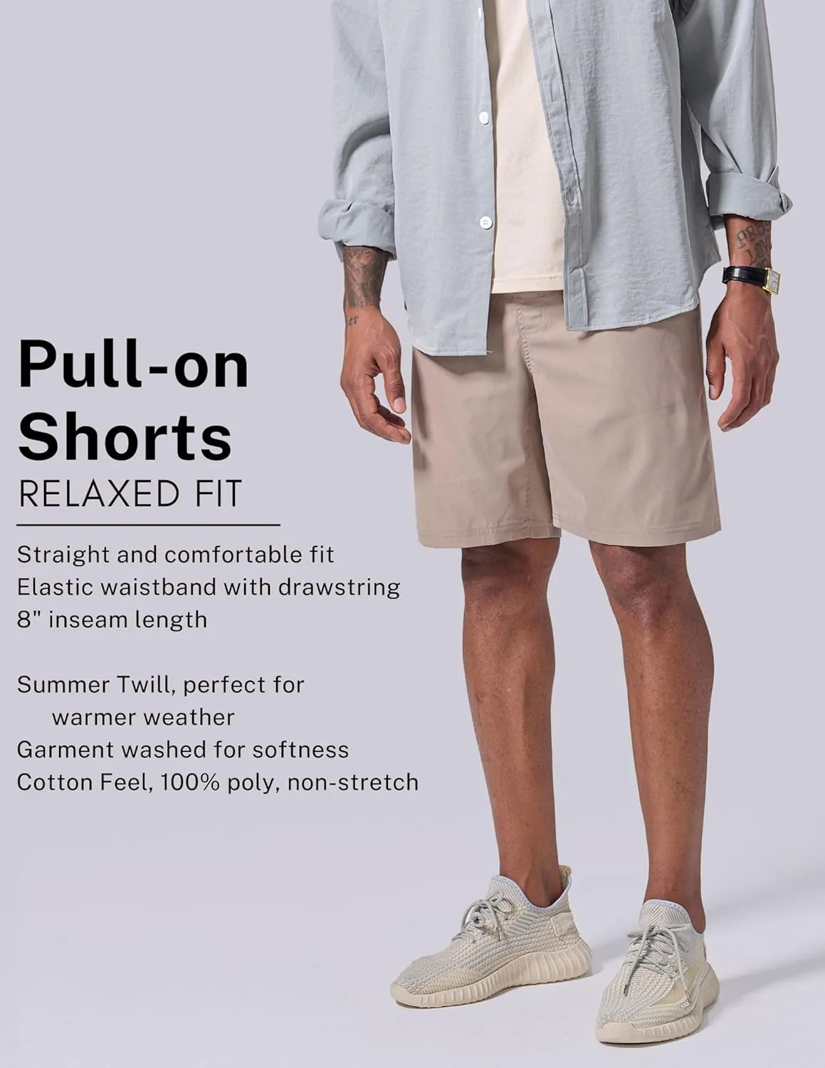 3 Pack Men's Relaxed Fit 8" Drawstring Walk Shorts with Pockets Midweight Woven Casual Wear