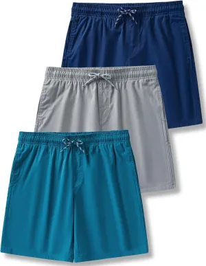 3 Pack Men's Relaxed Fit 8" Drawstring Walk Shorts with Pockets Midweight Woven Casual Wear