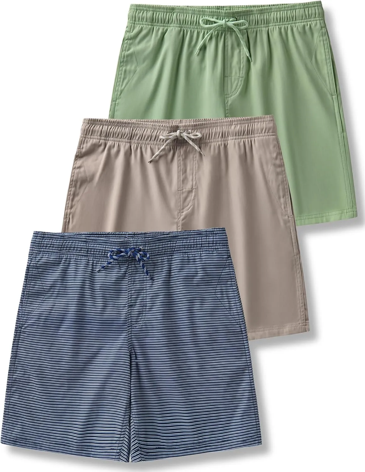 3 Pack Men's Relaxed Fit 8" Drawstring Walk Shorts with Pockets Midweight Woven Casual Wear