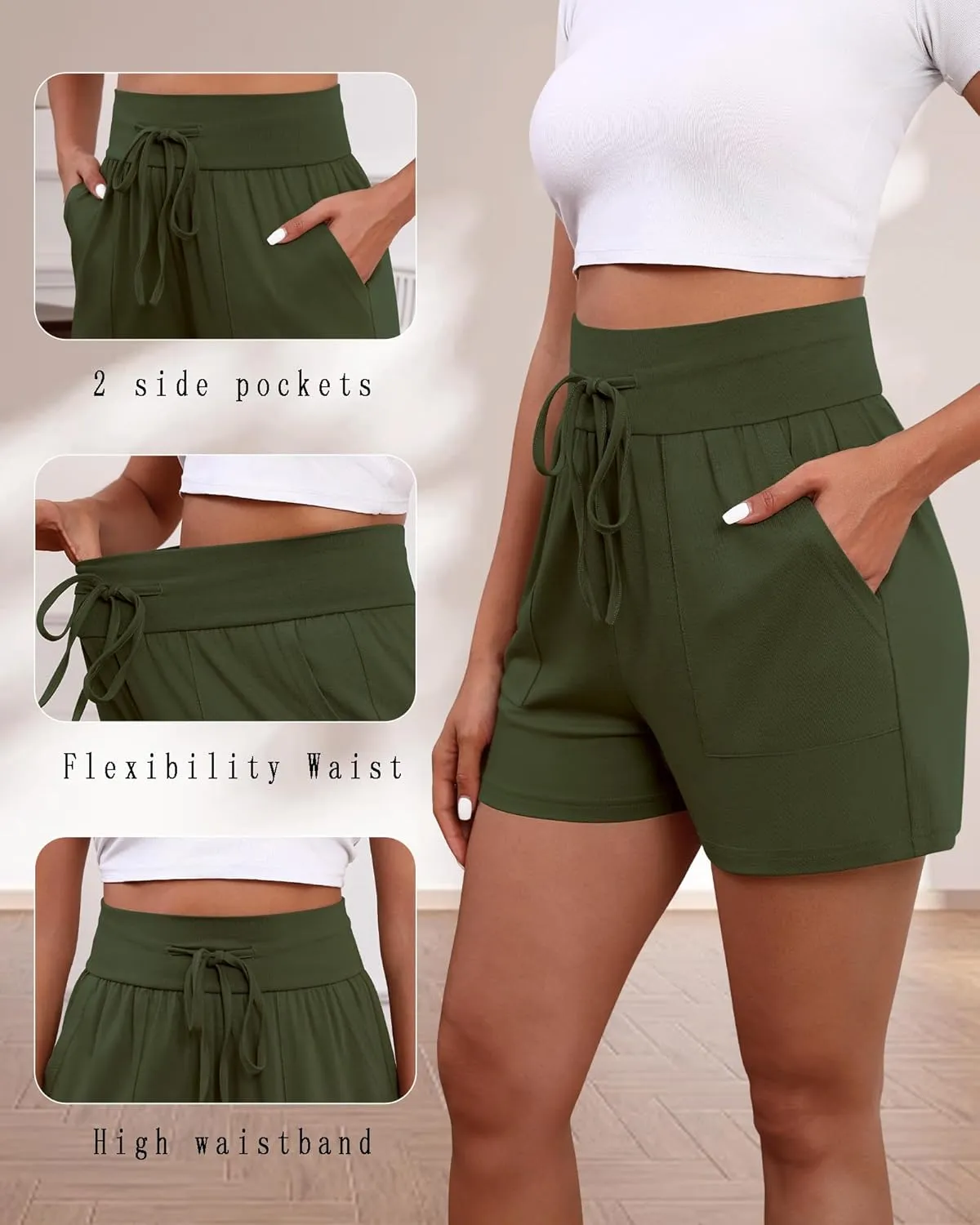 3 Pack Women's Cotton Drawstring Sweat Casual Summer Workout Athletic Gym Lounge Shorts with Pockets