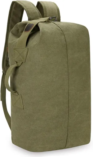 45L Travel Backpacks Canvas Bucket Bag Hiking Duffle Rucksack Outdoor Casual Daypacks Bag Backpack (Green)