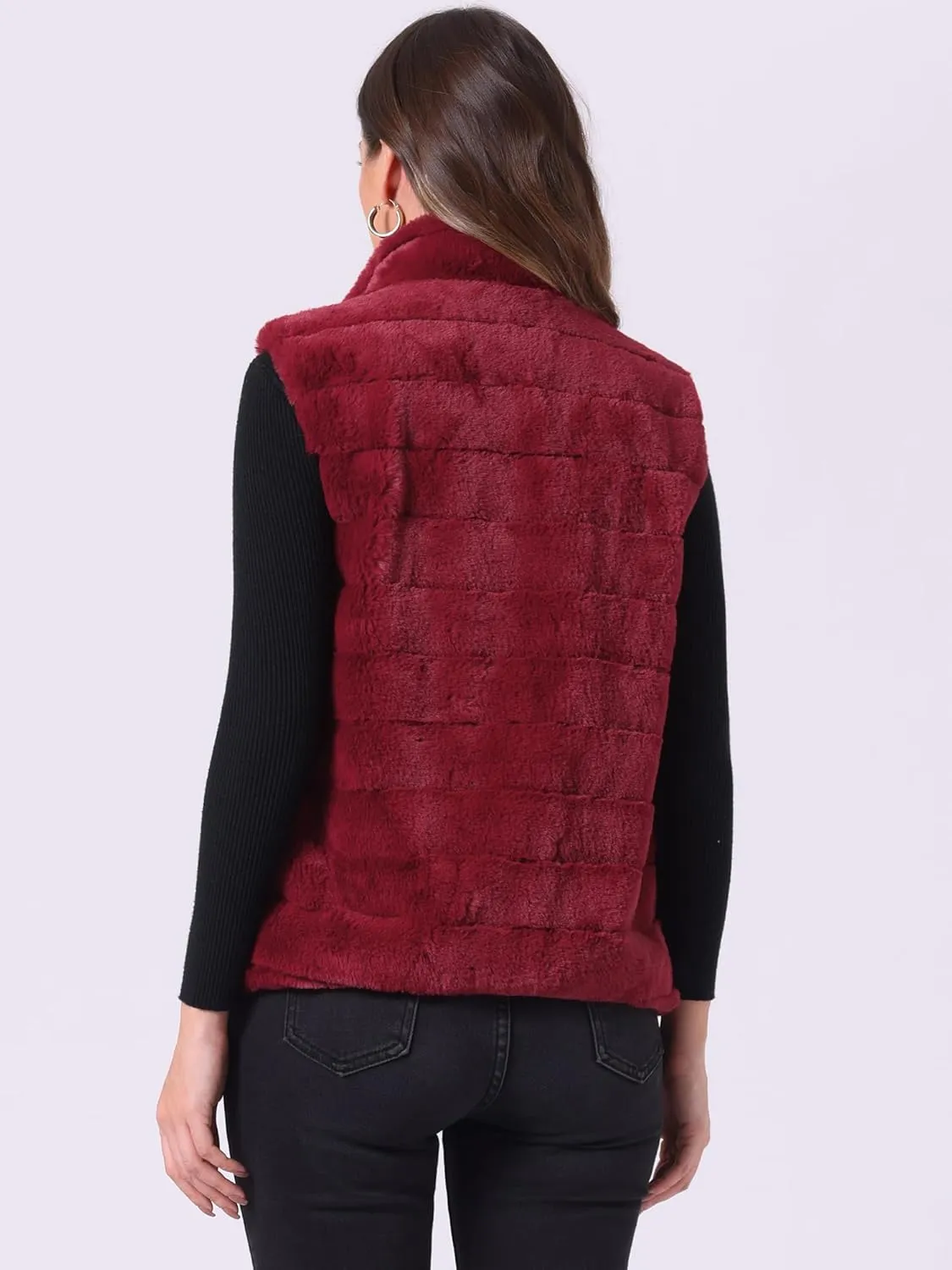 Allegra K Faux Fur Vest for Women's Zip-Up Sleeveless Fur Jacket
