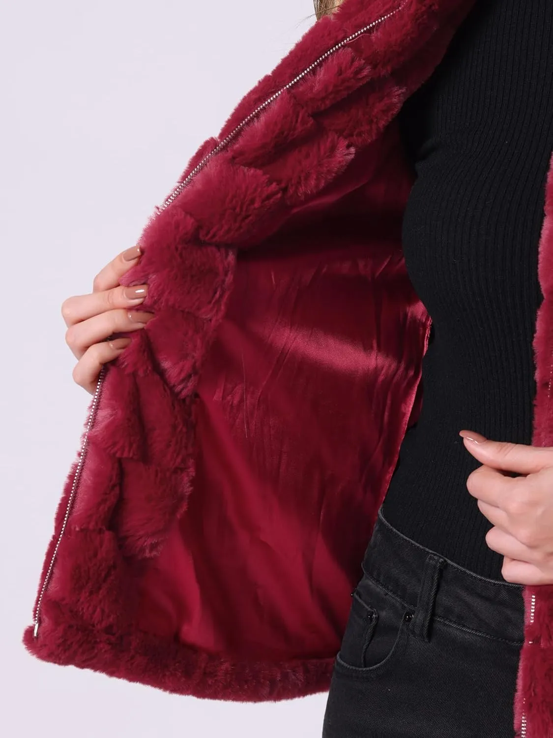 Allegra K Faux Fur Vest for Women's Zip-Up Sleeveless Fur Jacket