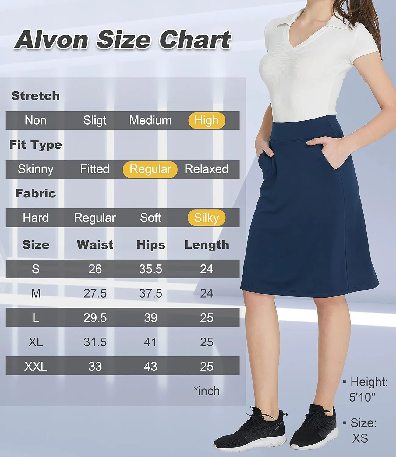 alvon Modest Golf Skirts for Women with Pockets Shorts Skorts Skirts Casual Tennis Skorts Sports High Waisted Elastic Running