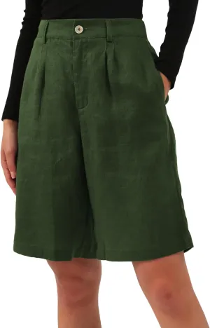 Amazhiyu Womens Pure Linen High Waisted Bermuda Lounge Shorts Casual Summer