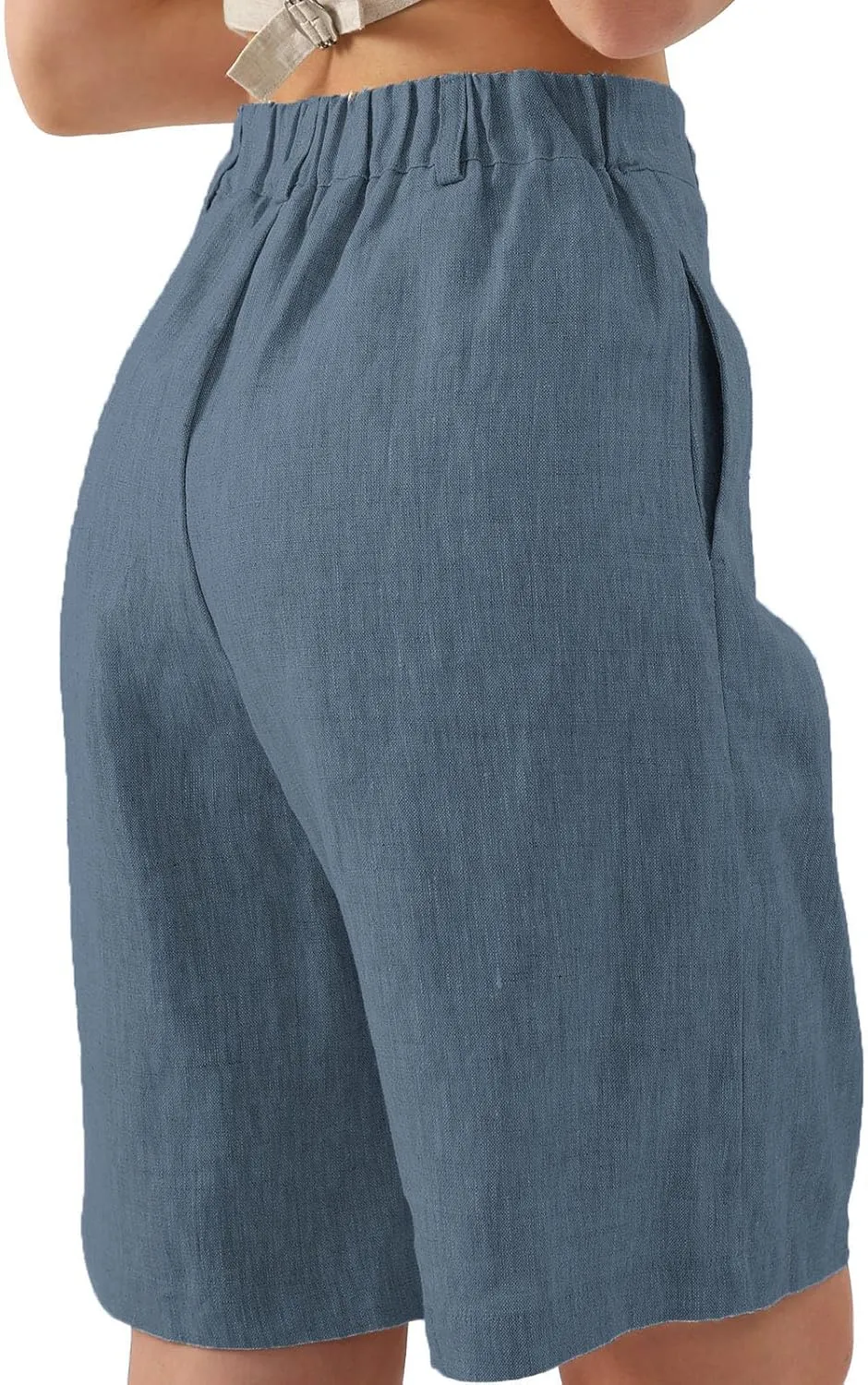 Amazhiyu Womens Pure Linen High Waisted Bermuda Lounge Shorts Casual Summer