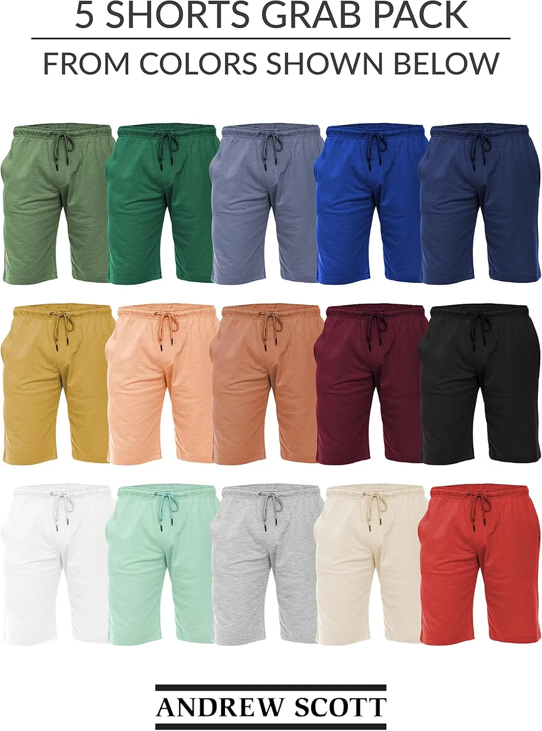 Andrew Scott Men's French Terry Drawstring Shorts|Casual|Lounge | Sweat | Workout | Multi Packs Colors