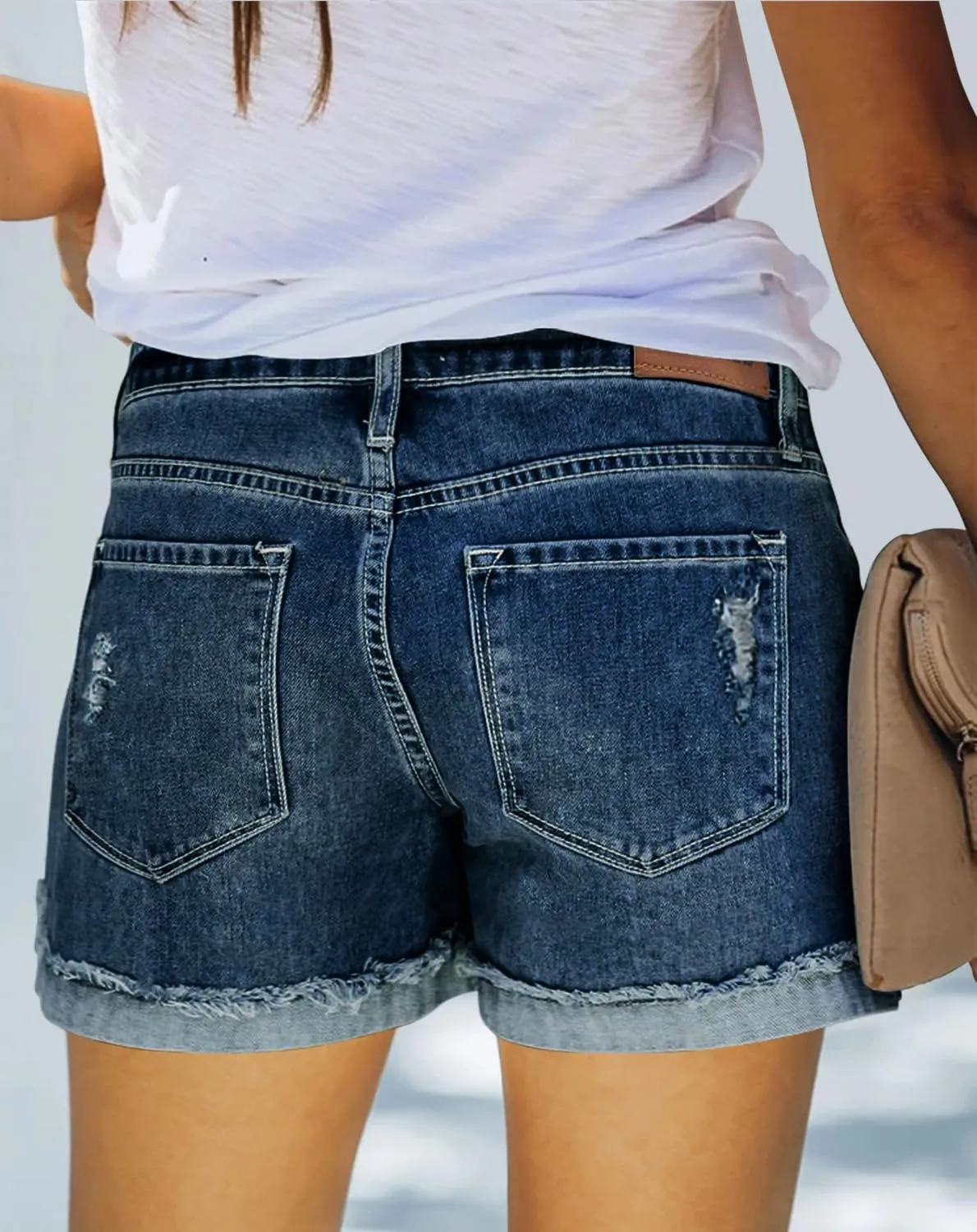 Angerella Women's Denim Shorts Mid Rise Ripped Jean Short