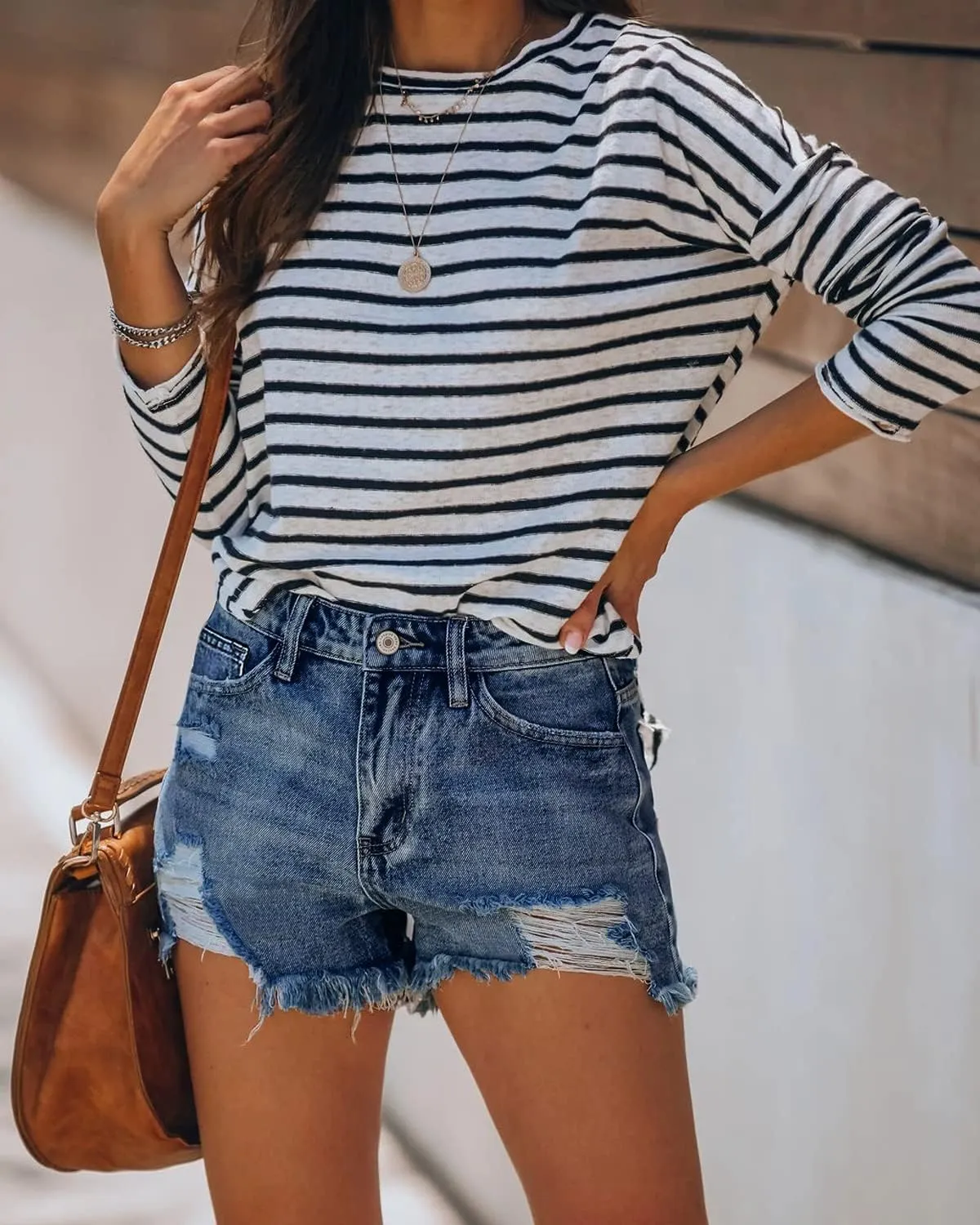 Angerella Women's Denim Shorts Mid Rise Ripped Jean Short