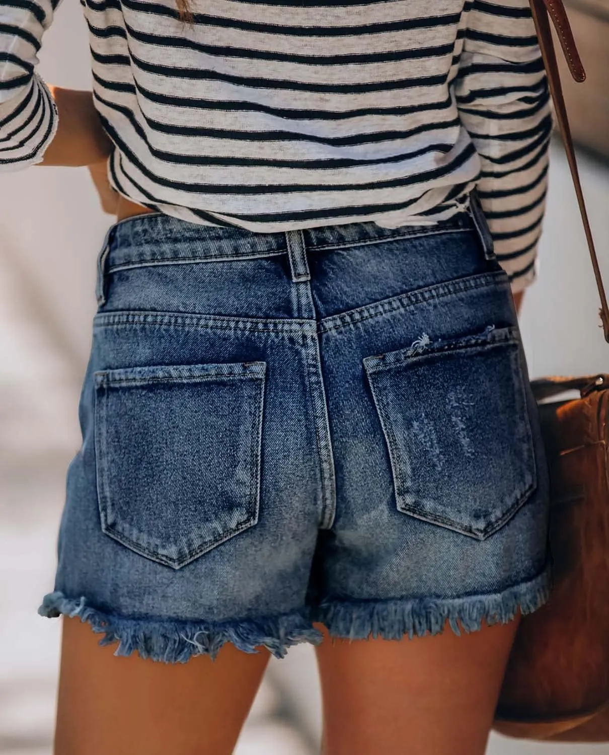 Angerella Women's Denim Shorts Mid Rise Ripped Jean Short