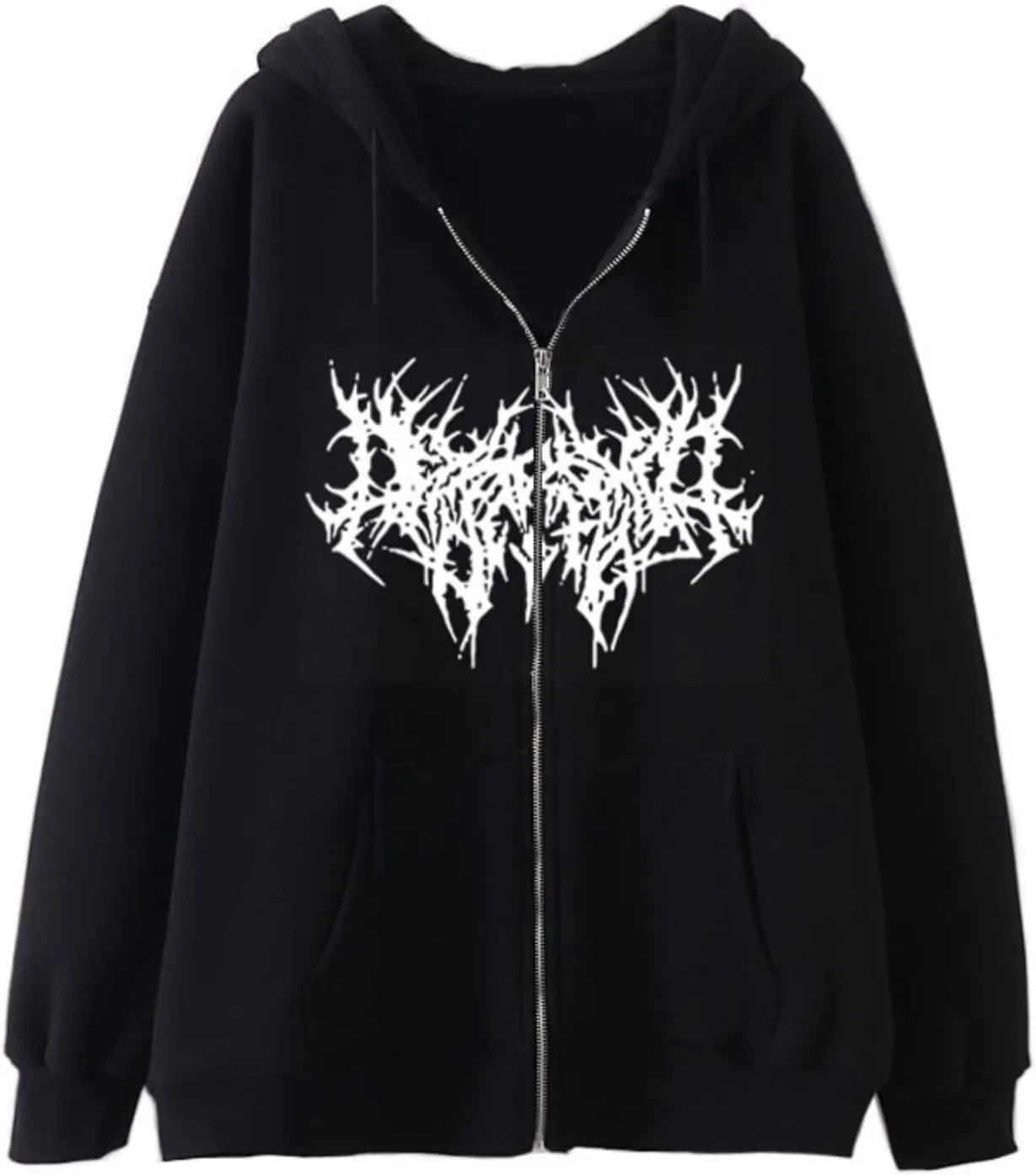 Aobiono Women Men Y2K Zip Up Hoodie Oversized Gothic Emo Grunge Graphic Baggy Alt Streetwear Unisex Vintage Fleece Jacket 90s
