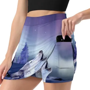 Arctic Aurora Wolf Women's Skorts Casual Tennis Skirts with Pockets Mini Athletic Shorts