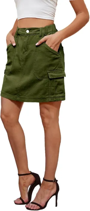 Atditama Ripped Jeans Skirt for Women High Waist Stretch Short Mini A-line Denim Jean Skirts Womens