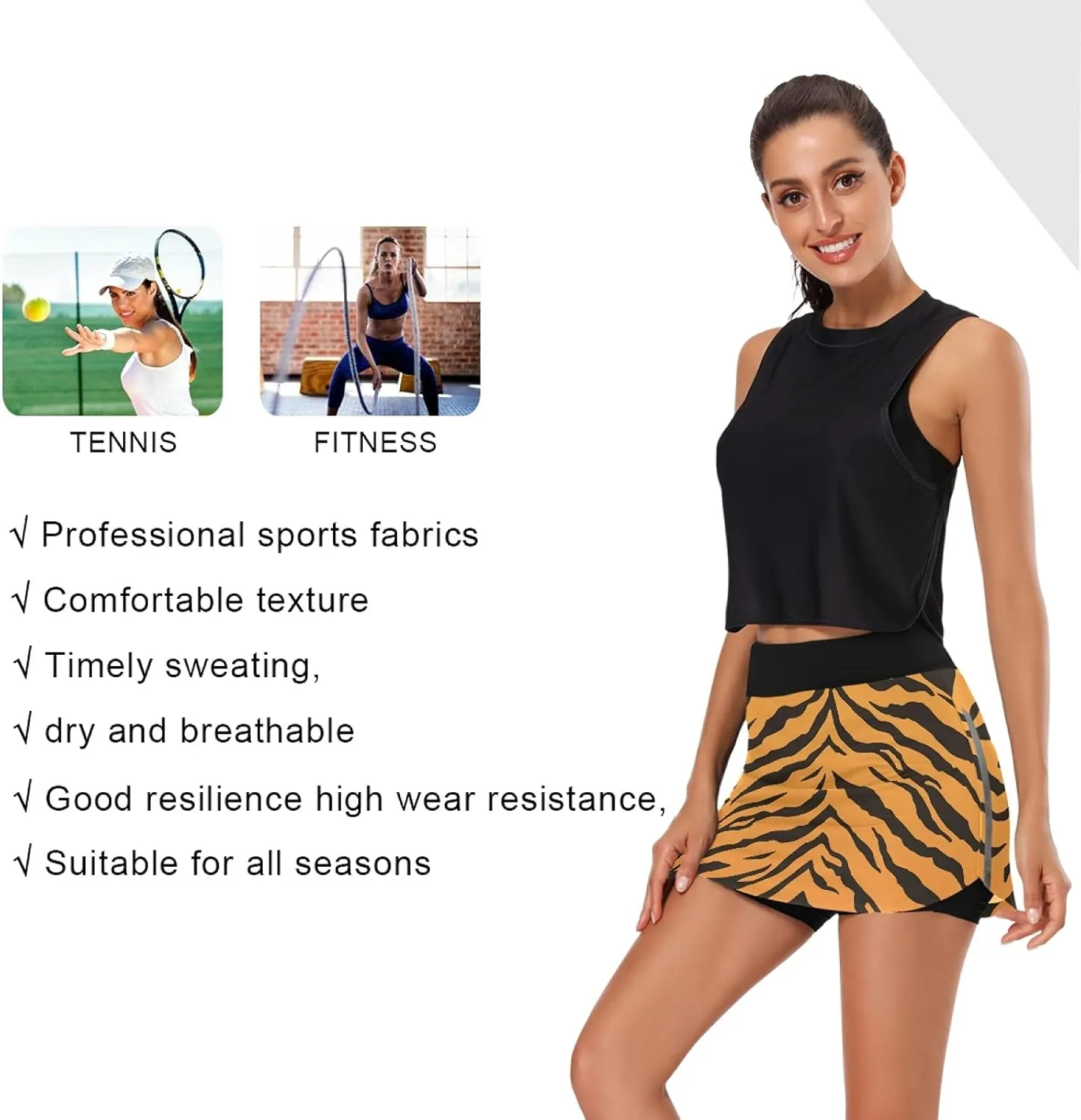 Athletic Skorts Women Tiger Stripes Summer Sports Skirts for Tennis