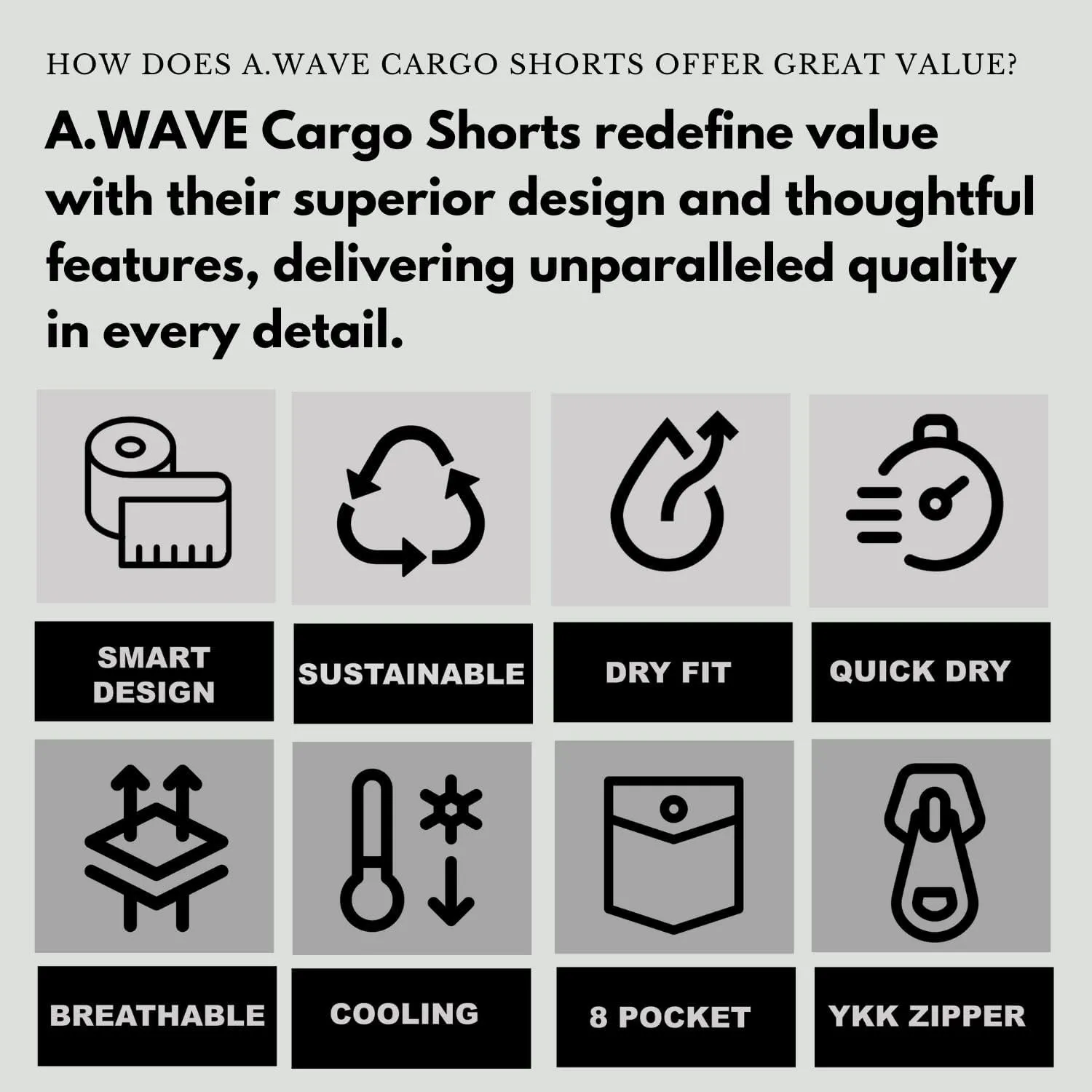 A.WAVE Men's Multi-Pockets Drawstring Elastic Waist Cargo Shorts Relaxed fit 11 inch Inseam Below Knee Quick Dry