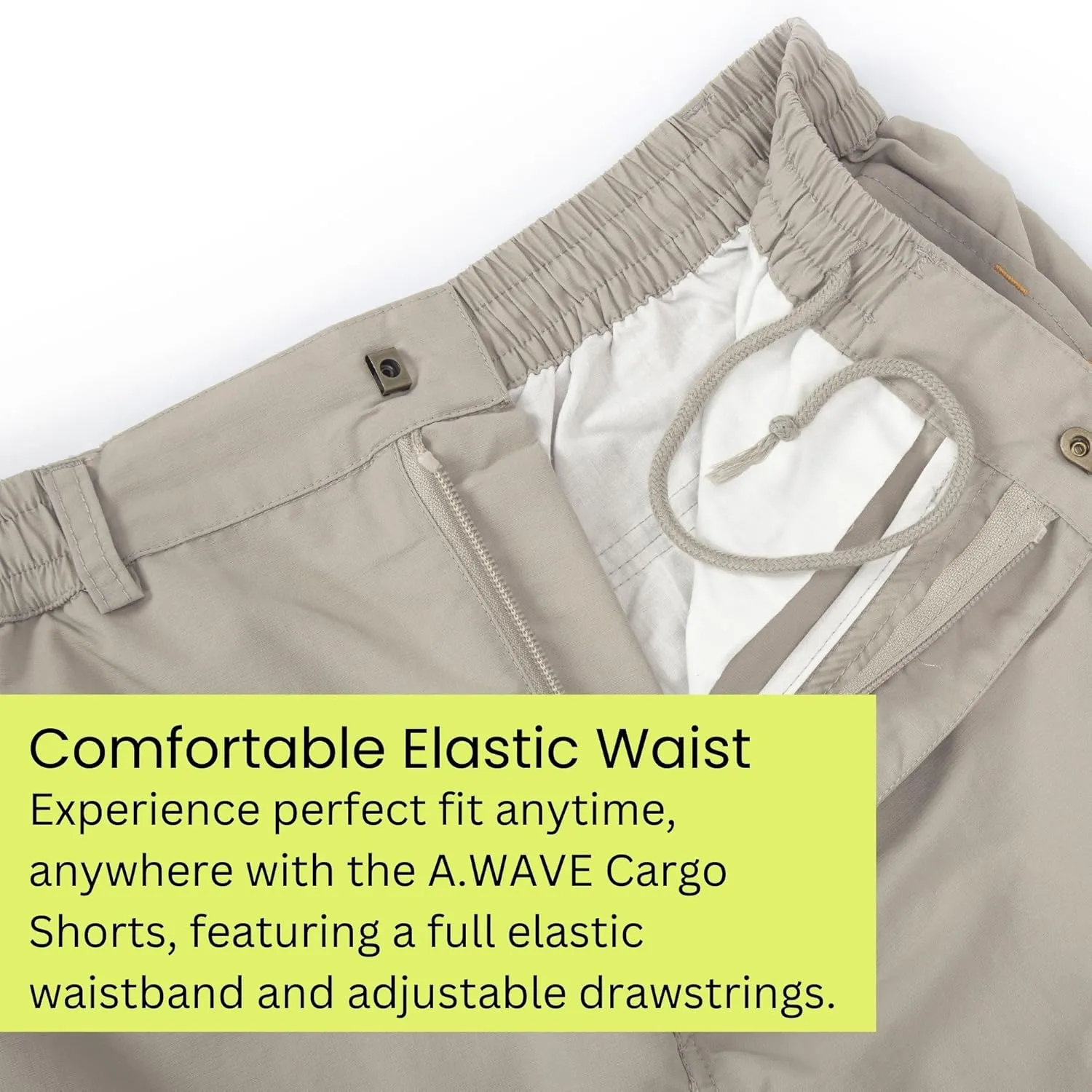 A.WAVE Men's Multi-Pockets Drawstring Elastic Waist Cargo Shorts Relaxed fit 11 inch Inseam Below Knee Quick Dry