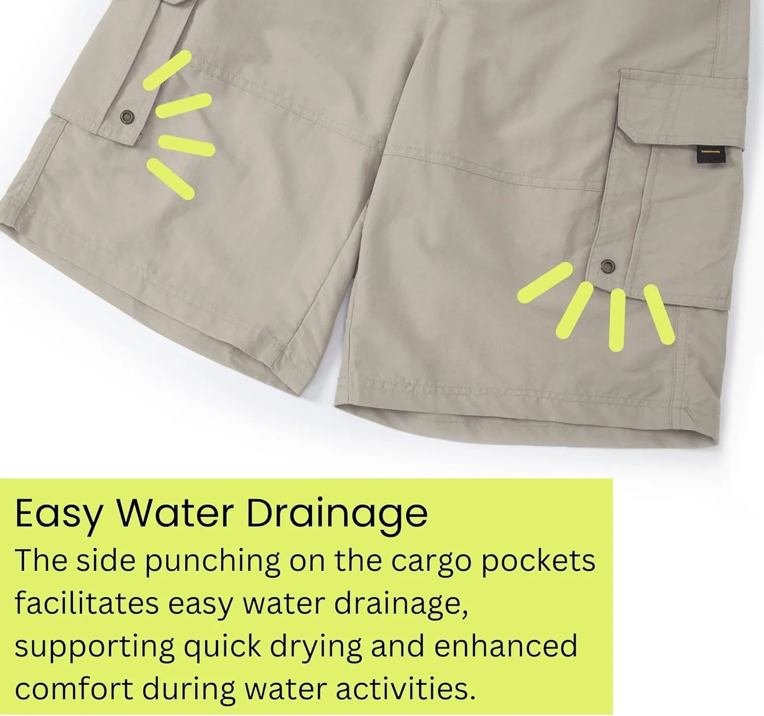 A.WAVE Men's Multi-Pockets Drawstring Elastic Waist Cargo Shorts Relaxed fit 11 inch Inseam Below Knee Quick Dry