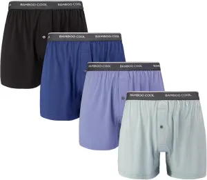BAMBOO COOL Men's Boxer Shorts 4 Pack Soft And Breathable Underwear for Men Relaxed Fit Stretch Short