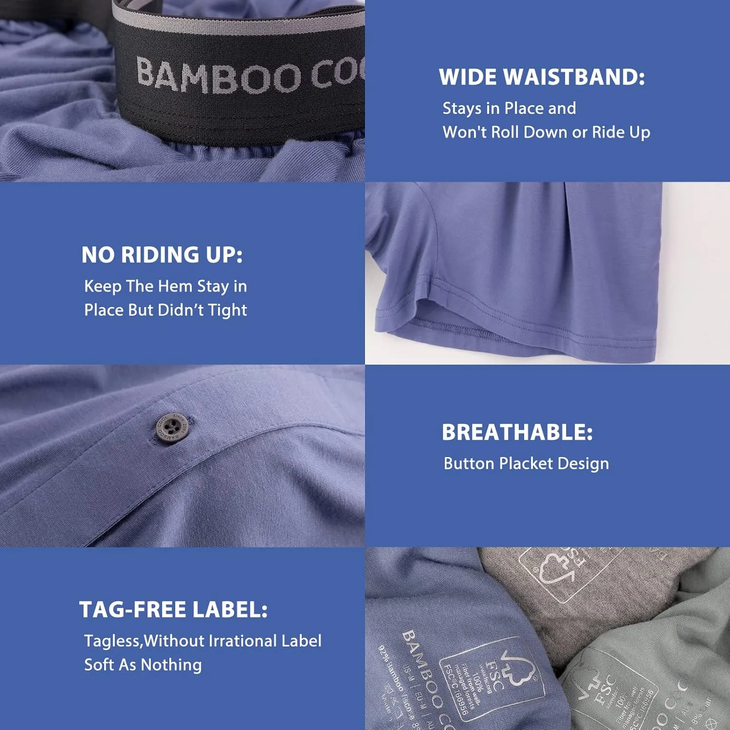 BAMBOO COOL Men's Boxer Shorts 4 Pack Soft And Breathable Underwear for Men Relaxed Fit Stretch Short
