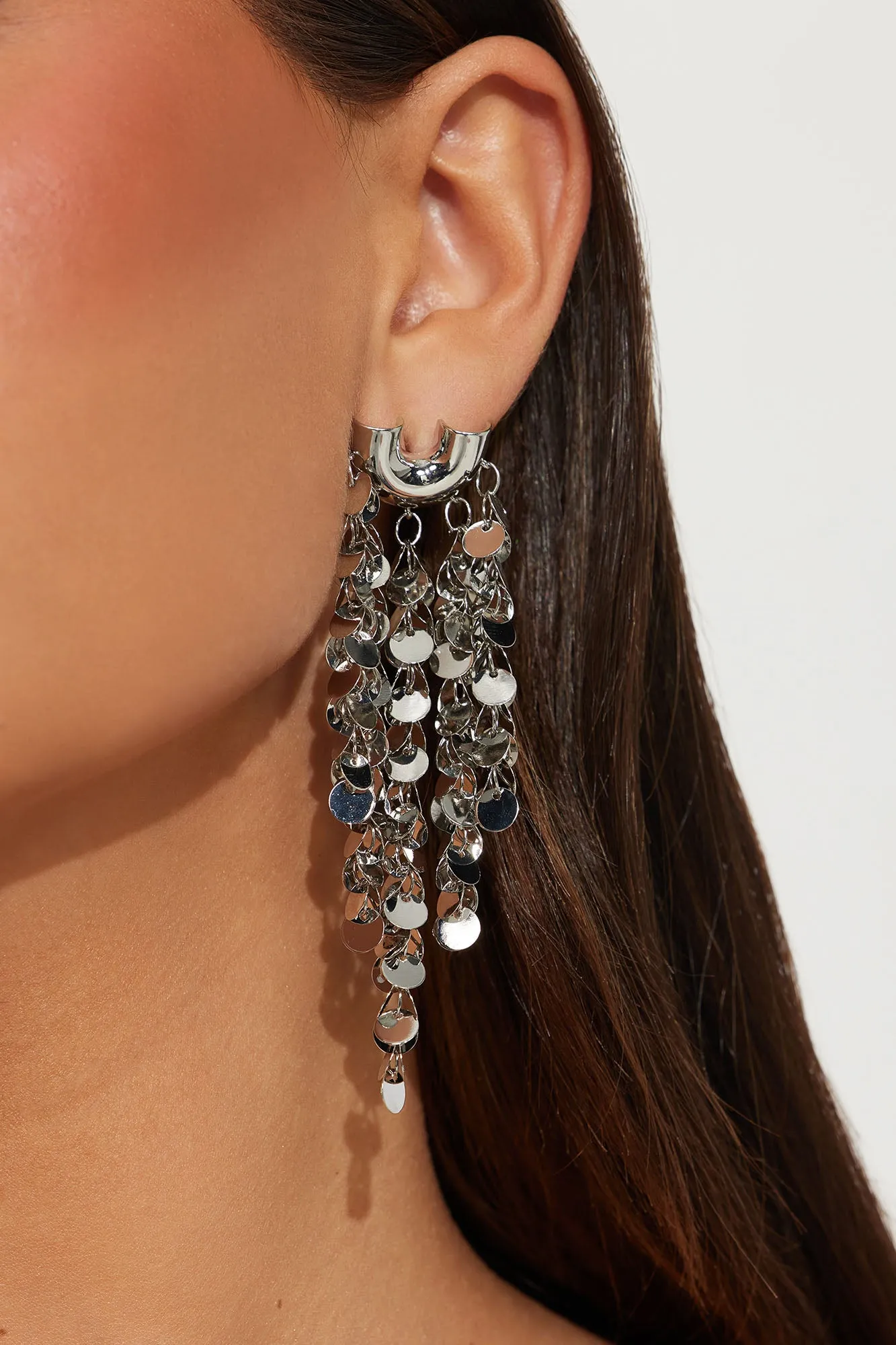 Bar Disco Drop Earrings - Silver