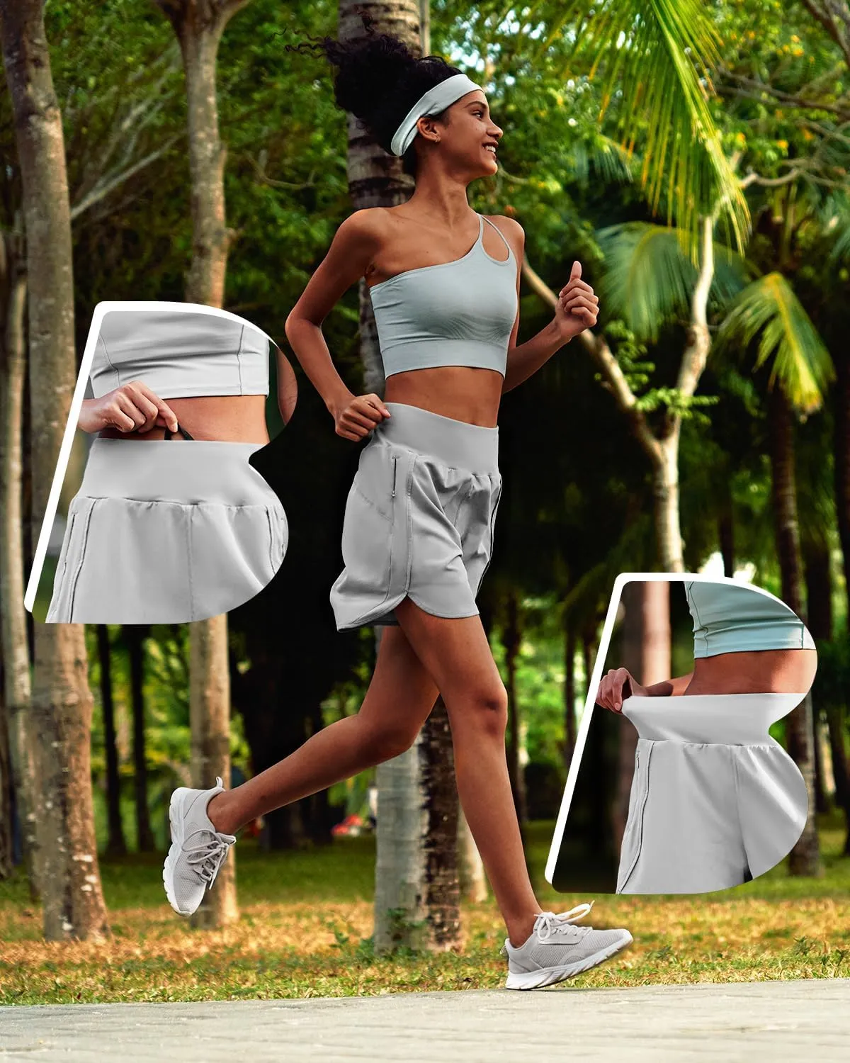 BebreezChic Women Swim Shorts 5" Swimming Board 2 in 1 High Waisted Quick Dry Swimsuit Bottoms with Zipper Pocket