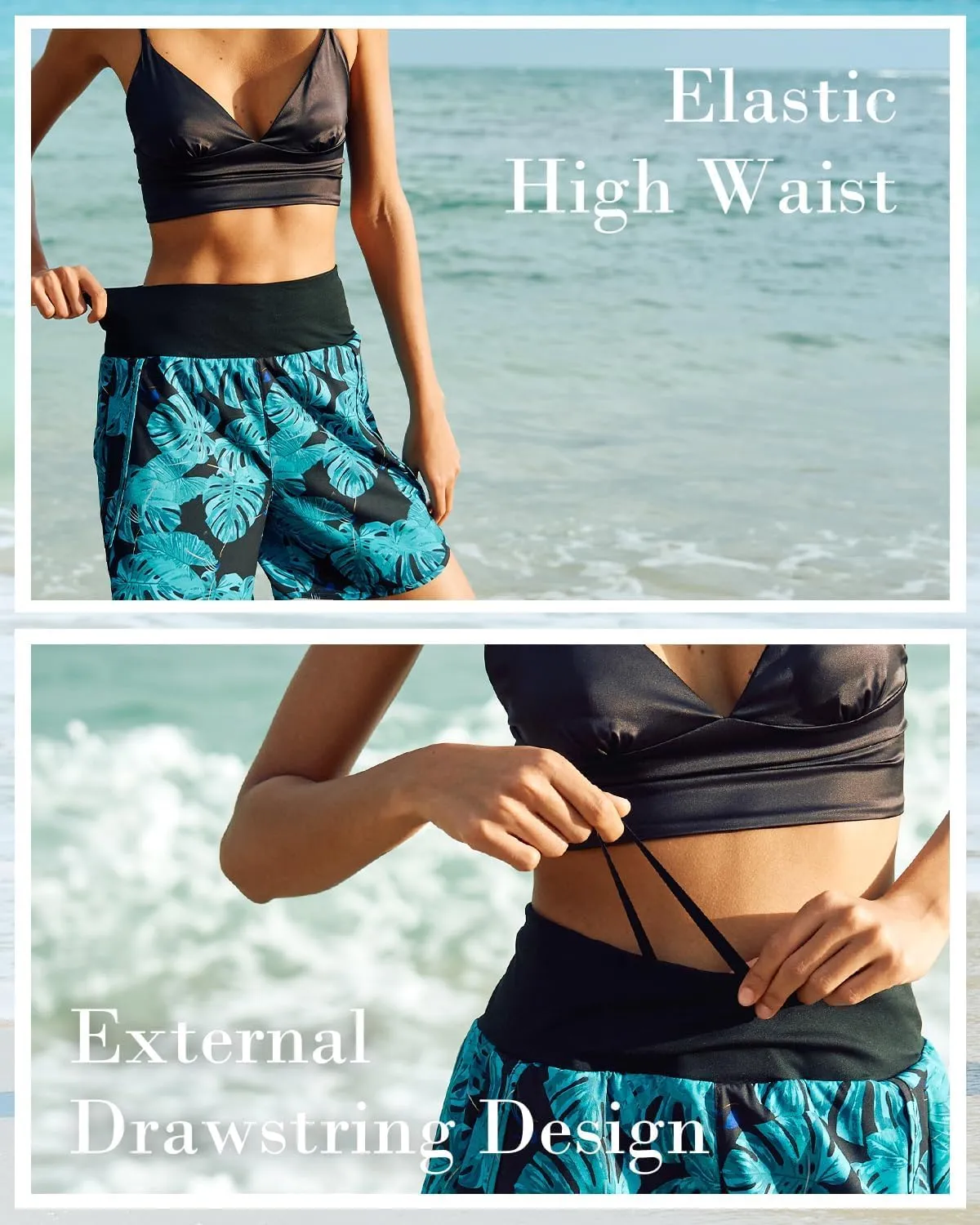 BebreezChic Women Swim Shorts 5" Swimming Board 2 in 1 High Waisted Quick Dry Swimsuit Bottoms with Zipper Pocket