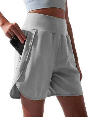BebreezChic Women Swim Shorts 5" Swimming Board 2 in 1 High Waisted Quick Dry Swimsuit Bottoms with Zipper Pocket