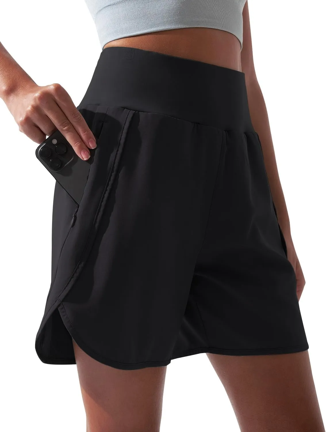 BebreezChic Women Swim Shorts 5" Swimming Board 2 in 1 High Waisted Quick Dry Swimsuit Bottoms with Zipper Pocket