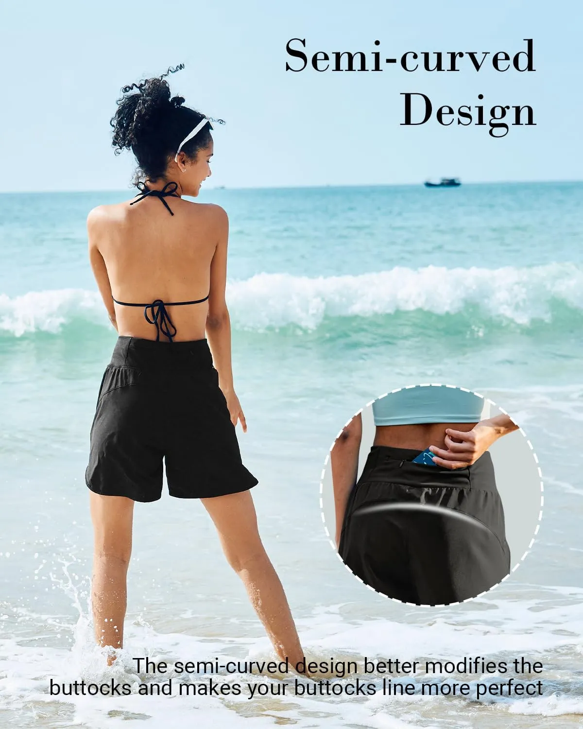 BebreezChic Women Swim Shorts 5" Swimming Board 2 in 1 High Waisted Quick Dry Swimsuit Bottoms with Zipper Pocket