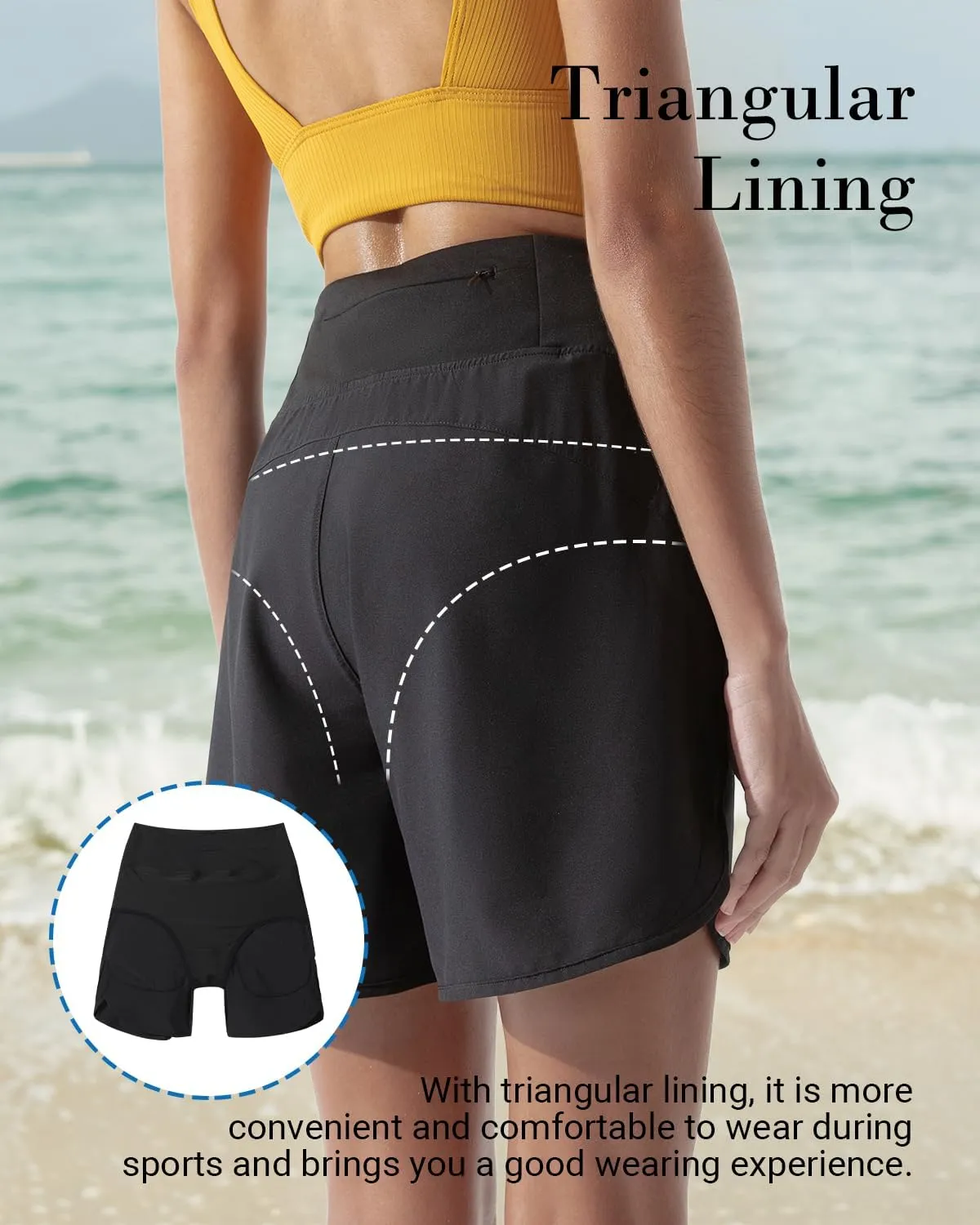 BebreezChic Women Swim Shorts 5" Swimming Board 2 in 1 High Waisted Quick Dry Swimsuit Bottoms with Zipper Pocket