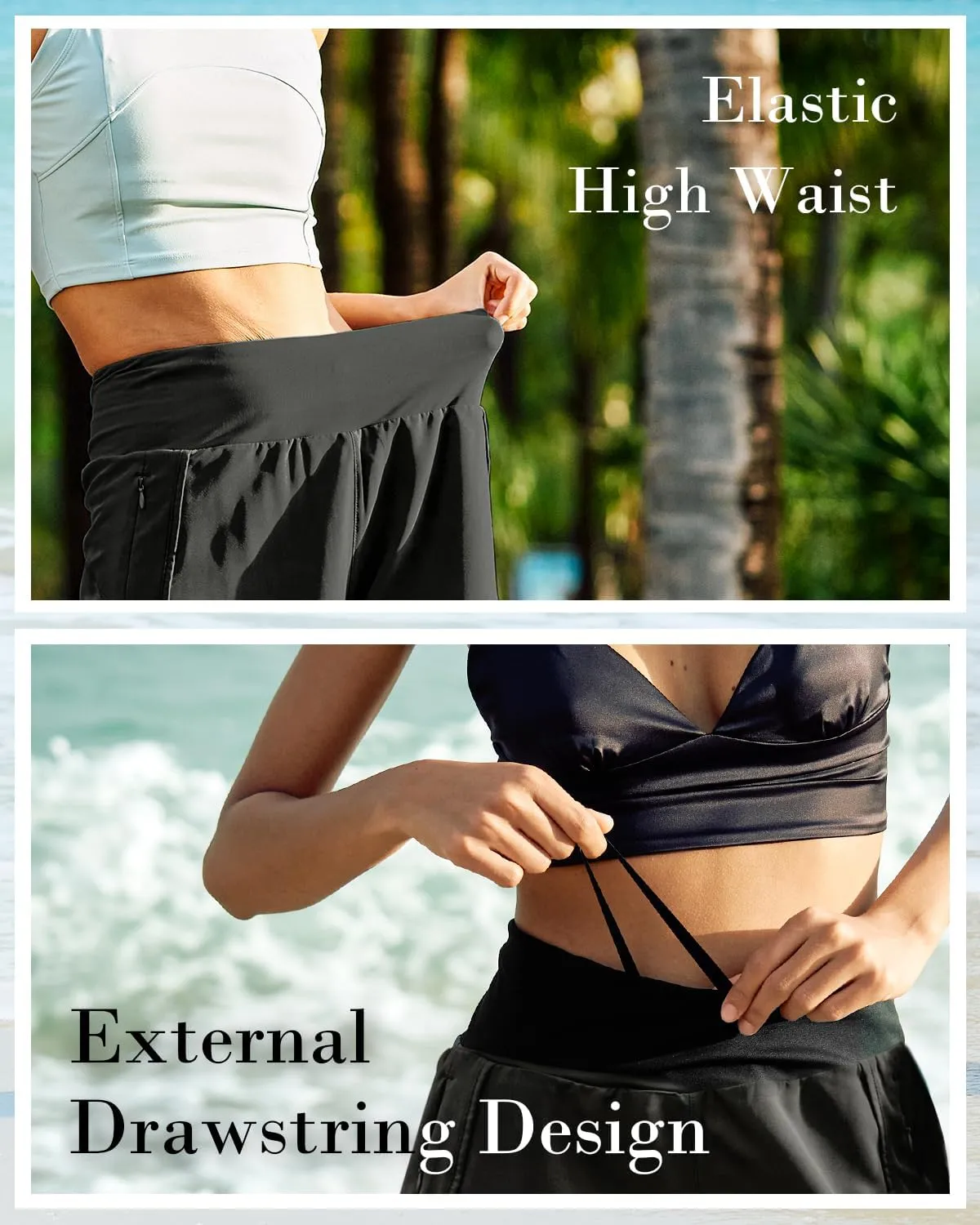BebreezChic Women Swim Shorts 5" Swimming Board 2 in 1 High Waisted Quick Dry Swimsuit Bottoms with Zipper Pocket