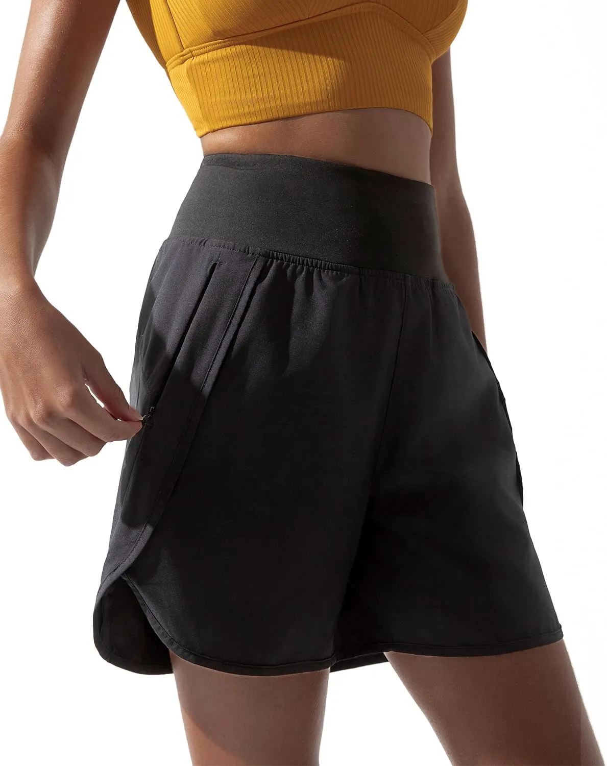 BebreezChic Women Swim Shorts 5" Swimming Board 2 in 1 High Waisted Quick Dry Swimsuit Bottoms with Zipper Pocket
