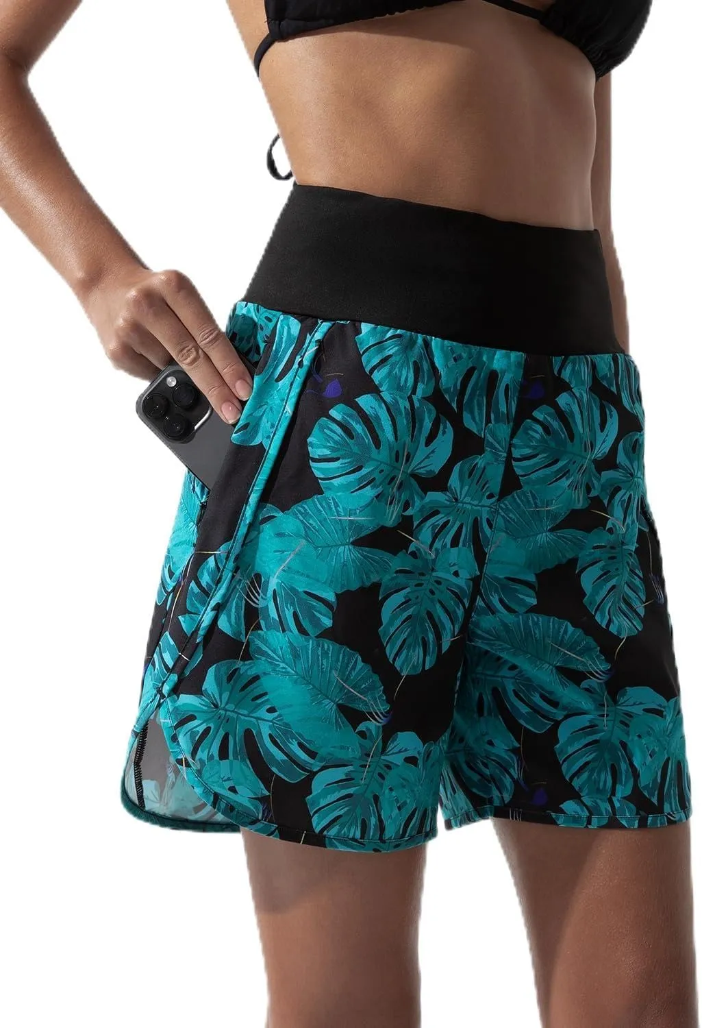 BebreezChic Women Swim Shorts 5" Swimming Board 2 in 1 High Waisted Quick Dry Swimsuit Bottoms with Zipper Pocket