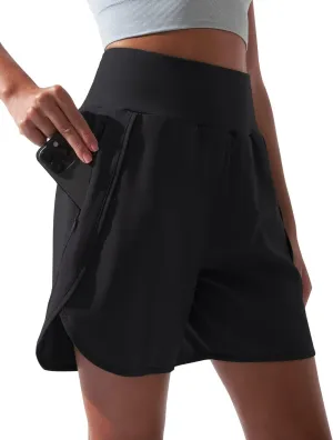 BebreezChic Women Swim Shorts 5" Swimming Board 2 in 1 High Waisted Quick Dry Swimsuit Bottoms with Zipper Pocket