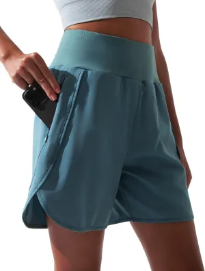 BebreezChic Women Swim Shorts 5" Swimming Board 2 in 1 High Waisted Quick Dry Swimsuit Bottoms with Zipper Pocket