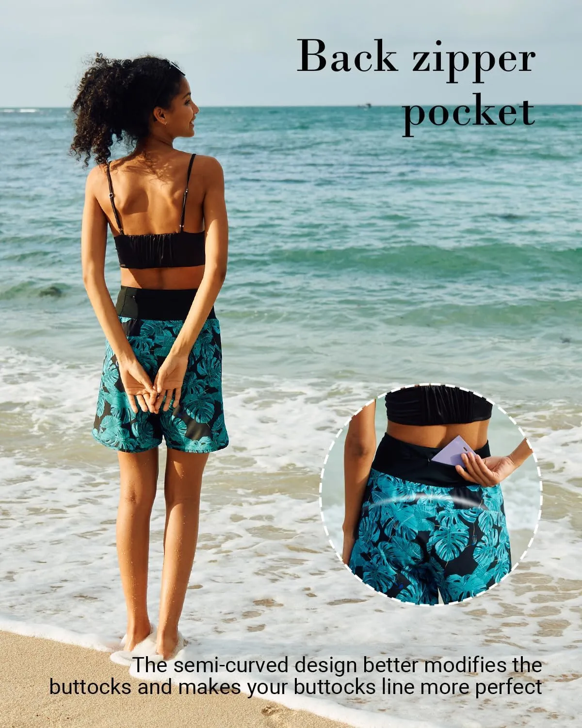 BebreezChic Women Swim Shorts 5" Swimming Board 2 in 1 High Waisted Quick Dry Swimsuit Bottoms with Zipper Pocket